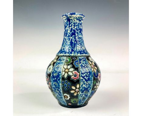 Decorated beautifully with enamel flower patterns against a blue texted ground. Issued: c. 1920Dimensions: 4.5"W x 7.5"HCount