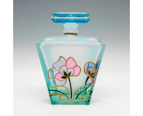 Light aqua colored glass with hand painted floral design. Signed by artist. Punto Arte sticker. Issued: 20th centuryDimension