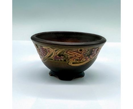 Small bowl decorated in a brown semi-matte finished and adorned in an Art Nouveau style grape pattern. R stamped on the under