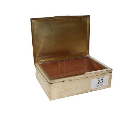 An Elizabeth II silver cigarette box, by S J Rose and Son, London 1959, oblong, the hinged cover engine turned, wood lined, 1
