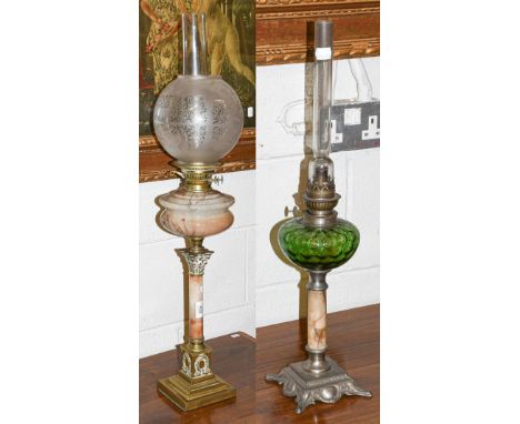 Early 20th century oil lamp with globe shade and another lamp (2)