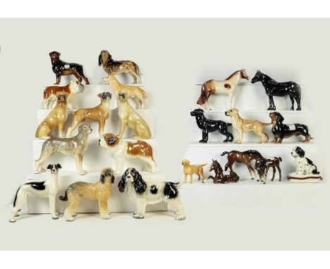 Beswick Dales Pony ''Maisie'', model No. 1671, black gloss, three Beswick foals in brown gloss and a Beswick Labrador; togeth