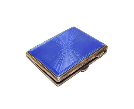 An oblong silver mounted blue enamel double photograph frame, apparently unmarked, possibly Austrian, first half 20th century