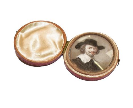 Follower of Sir Anthony Van Dyck (1599-1641) Portrait miniature of a gentleman, head and shoulders, wearing a broad brimmed h