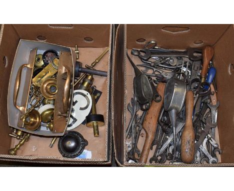 Three boxes of assorted tools, brass fitting etc (two boxes)