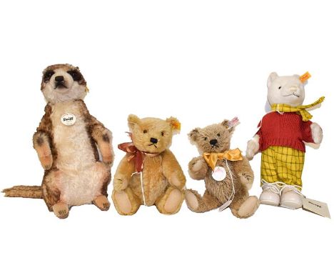A Steiff Mungo the Meerkat, Steiff Rupert the Bear and two Steiff jointed teddy bears (4)