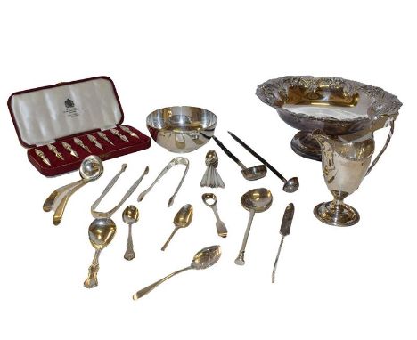 A collection of silver and silver plate, the silver including a James I silver seal top spoon, by Robert Jygges, London, poss