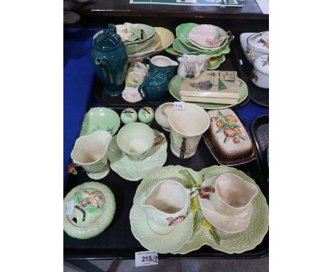 A quantity of Carltonware including green press moulded trinket dishes, plates, cups and saucers, yellow examples, teal groun