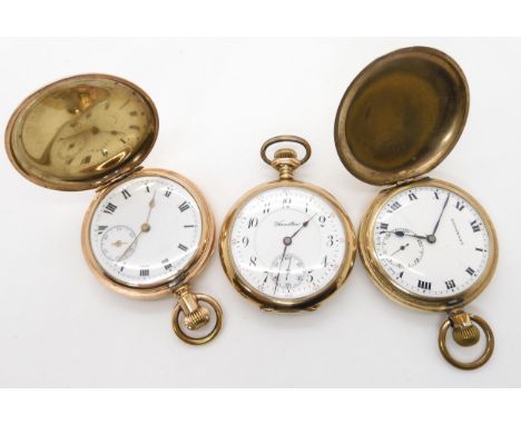 Three gold plated pocket watches, to include Hamilton Double Roller, Lanville and Dominant Condition Report:Condition report 