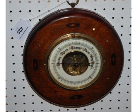 An Edwardian inlaid circular barometer, 20cm diameter&nbsp; Condition Report:Available upon request