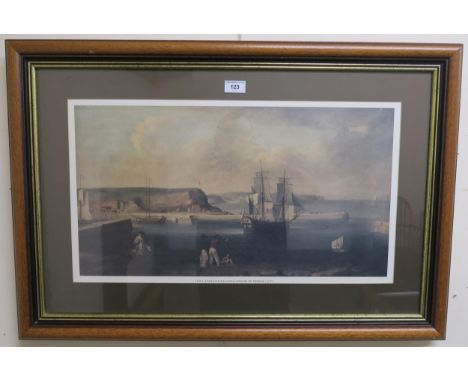 A framed print of H.M.S Endeavour leaving Whitby by Thomas Luny Condition Report:Available upon request