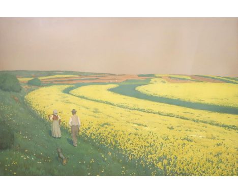 BRITISH SCHOOL&nbsp;Fields of daffodils, lithograph, 69 x 98cm Condition Report:Available upon request
