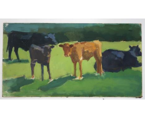 MANNER OF CLAIRE RITSON (SCOTTISH 1907-2005) STUDY OF COWS &amp; FEMALE PORTRAIT Oil on board, (76 x 41cm) (31 x 31cm), toget