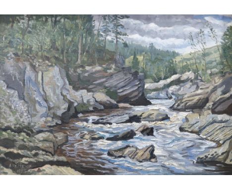 BRITISH SCHOOL&nbsp;Landing the catch, signed, lithograph, 50 x 60cm and A PATERSON River landscape, signed, oil on board, 55