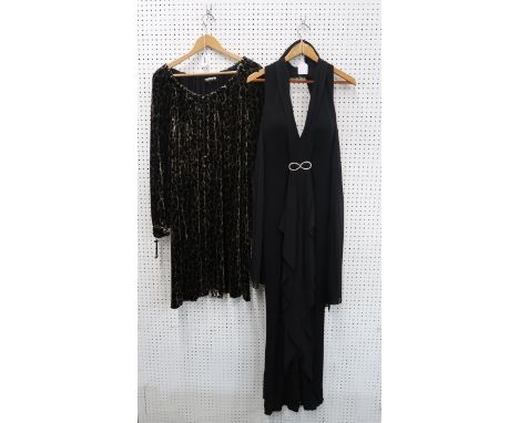 A selection of evening/cocktail dresses including a Jaeger velvet leopard print dress, a floor length Jenny Packham dress wit