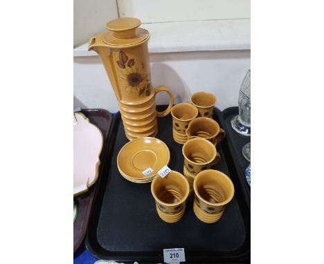 A Carltonware Sunflower pattern coffee service comprising coffee pot, five cups, five saucers and milk jug Condition Report:C