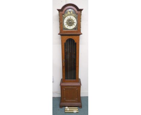 A 20th century maple cased "Tempus Fugit" longcase clock with cast brass reliefs, 194cm high x 45cm wide x 23cm deep Conditio