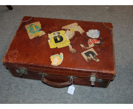 Two vintage leather suitcases, 60cm wide and smaller (2) Condition Report:Available upon request