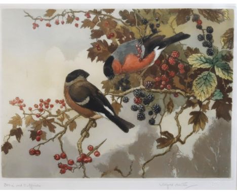 WINIFRED AUSTIN&nbsp;Berries and Bullfinches, signed, lithograph, 25 x 31cm and two others (3) Condition Report:Available upo