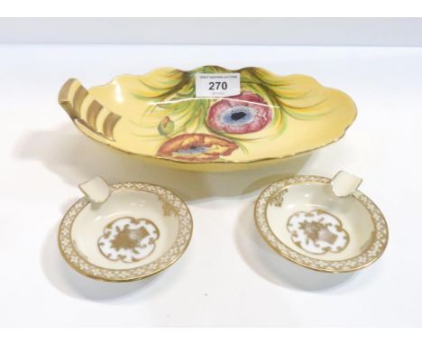 A pair of Noritake gilt decorated trinket dishes and a Carltonware floral decorated dish Condition Report:dish is crazed