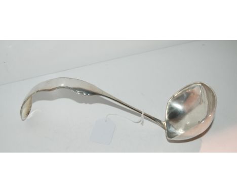 A Dutch silver soup ladle, curving stem with rounded square bowl, 28cm long, 122 grams Condition Report:Available upon reques