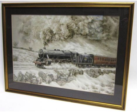 AFTER B. SHACK (CONTEMPORARY) Black Five 45163 at Speed in the Snow colour print, 40cm x 60cm. Note: British Railways 4-6-0 t