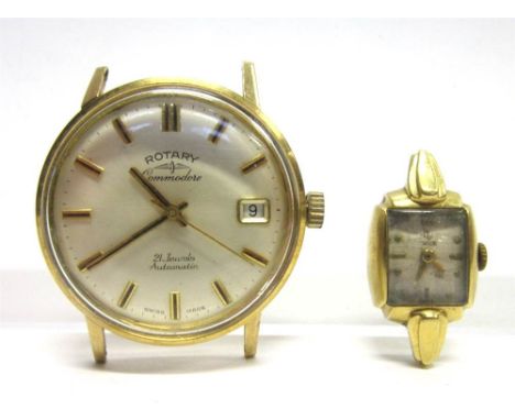ROTARY, A GENTLEMAN'S 18CT GOLD WRISTWATCH head only, with a lady's Tridor wristwatch, head only, stamped '18K' and '750'
