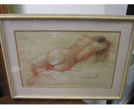LAMBERT DEMBREVILLE (FRENCH, 20TH CENTURY) Reclining Female Nude sanguine chalk on buff paper, signed lower right, 37cm x 59.