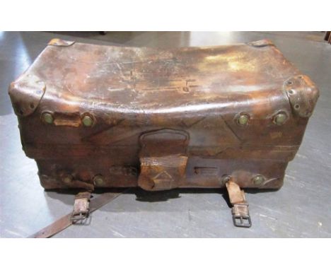 A VICTORIAN LEATHER TRUNK  with lined and fitted interior by 'Joseph Last, London', 76cm wide, 35cm high