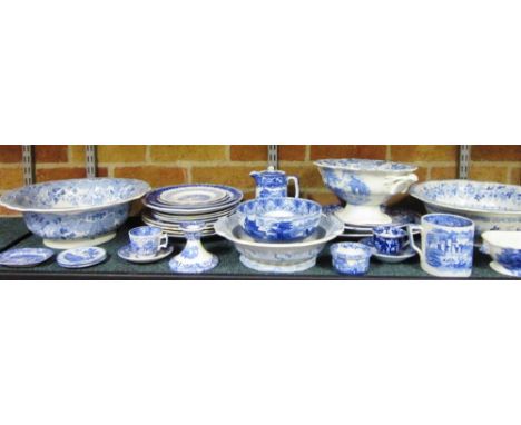 A GROUP OF BLUE AND WHITE WARES depicting various traditional scenes to include manufacturers Copeland Spode, Jenny Lind, Geo