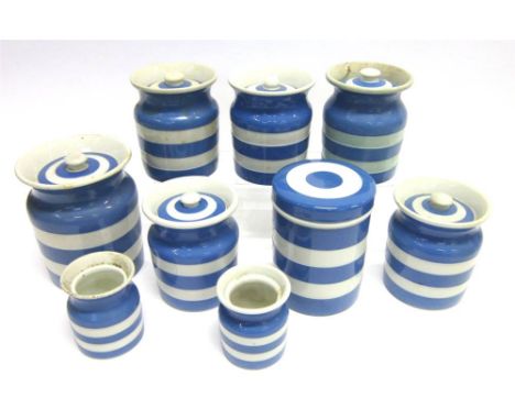 A COLLECTION OF TG GREEN CORNISH WARE comprising various storage and caddy jars, all with green shield backstamps, (9)
