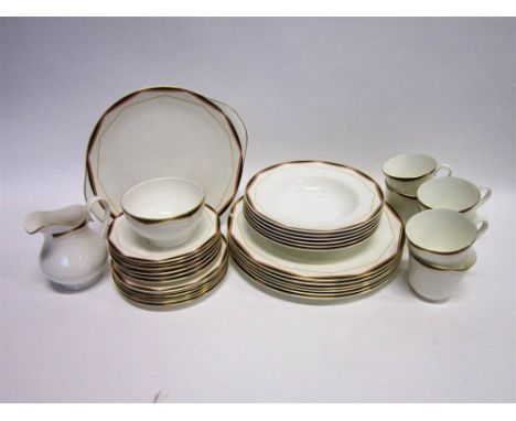 A ROYAL DOULTON 'PRISM' PATTERN PART DINNER AND TEA SERVICE  Pattern H5110, comprising six teacups and saucers, one cream jug