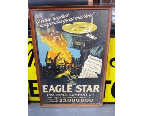 AN EAGLE STAR INSURANCE CO. ADVERTISING POSTER depicting a burning house, 75cm x 50cm; together with an Ocean Accident &amp; 