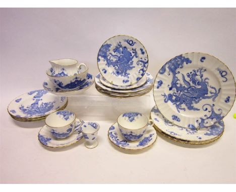 ROYAL WORCESTER 'BLUE DRAGON' PART DINNER AND TEA SERVICE  comprising of two teacups and saucers, one breakfast saucer,  crea