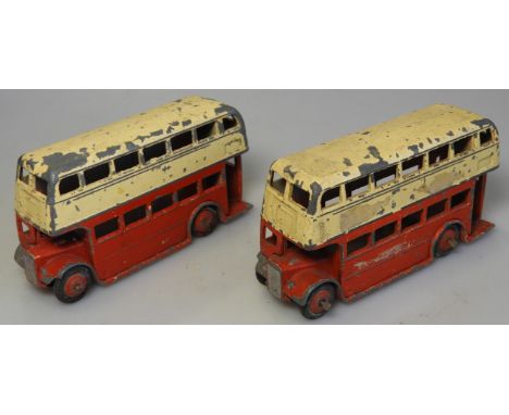 DINKY TOYS - 2 RED & CREAM DOUBLE DECK BUSES 