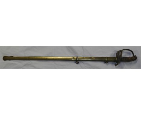 CEREMONIAL MILITARY SWORD IN BRASS SCABBARD J.C MARSLEN 32.5' BLADE 