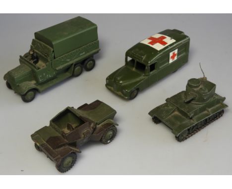 DINKY TOYS - 624 DAIMLER AMBULANCE, 676 PERSONNEL CARRIER, 151B & 152B 