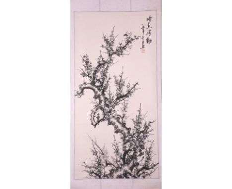 A Chinese 'Prunus' scroll painting, L 130 - W 64,3 cm