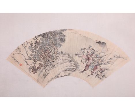 A Chinese 'Equistrians on horses' scroll painting, L 49,5 cm