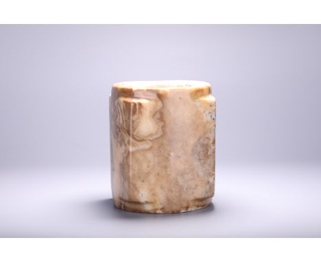 A Chinese russet jade Cong, H 14,5 - L 12 cm