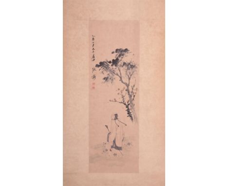 A Chinese 'Scholar' scroll painting, L 66 - W 21,5 cm