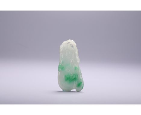 A Chinese jadeite feicui jade carved pendant, L 7 - W 3,5 cm