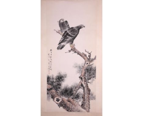 A Chinese 'Eagle' scroll painting, L 132 - W 59 cm