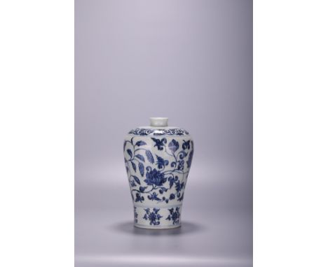 A Chinese blue and white 'Lotus Scroll' meiping vase, H 24 cm