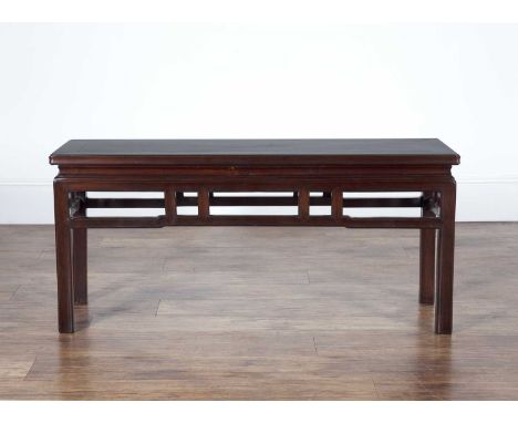 Hardwood low tableChinese, circa 1900of rectangular 17th Century classical form, 102cm long x 34cm wide x 46cm highProvenance