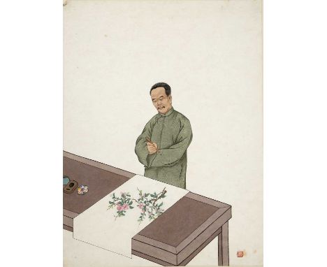 Chiang Yee (Chinese, 1903-1977)'Self portrait', ink and wash study, signed with seal lower right, unframed, 45cm x 34cmProven