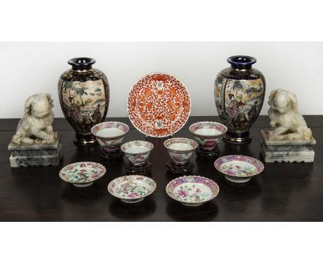 Group of piecesChineseincluding four miniature Straits Nonya ware tea bowls and saucers, a pair of Satsuma vases, a Chinese d