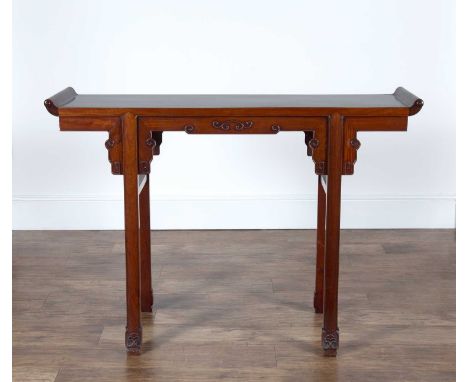 Hardwood altar tableChinese, 19th Centuryin the Ming style, with carved brackets, and supports, 116cm long x 36cm deep x 84cm