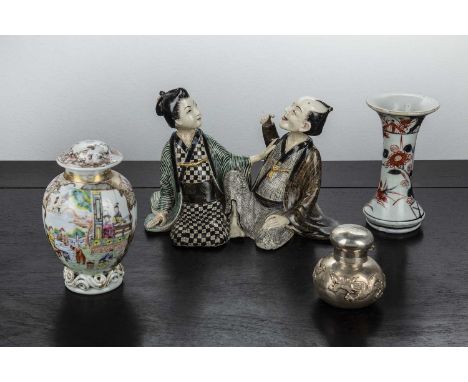 Group of piecesChinese and Japaneseincluding a Chinese silver small inkwell with a dragon to the exterior, 6cm high, an 18th 