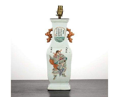 White ground porcelain vase/table lampChinese, 19th Centurypainted to each side with Immortals and other figures, and with tw